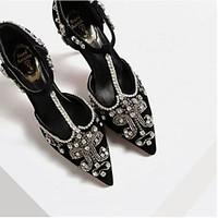 womens heels summer slingback pu casual black