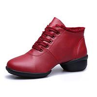 Women\'s Dance Shoes Sneakers Breathable Real Leather Low Heel Black/Red