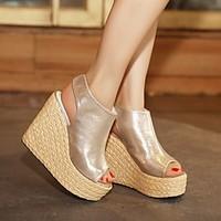 Women\'s Sandals Spring Comfort PU Casual Wedge Heel White Gold