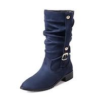 womens spring winter fashion boots leatherette dress chunky heel black ...