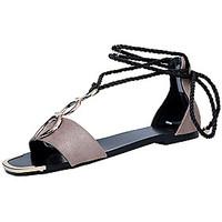 Women\'s Sandals Summer Comfort PU Outdoor Flat Heel Almond Black