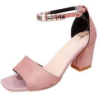 Women\'s Sandals Summer Comfort PU Outdoor Chunky Heel Khaki Blushing Pink Black