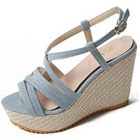 Women\'s Sandals Summer Comfort PU Outdoor Wedge Heel Light Brown Light Blue Navy Blue