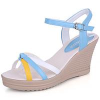 womens sandals summer comfort pu outdoor wedge heel light blue fuchsia