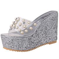Women\'s Sandals Summer Comfort PU Outdoor Wedge Heel Silver Gold