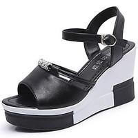 Women\'s Sandals Summer Comfort PU Outdoor Wedge Heel Black White