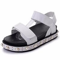 womens sandals summer comfort pu outdoor flat heel black white