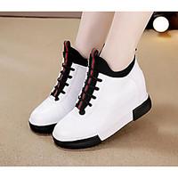 Women\'s Sneakers Comfort PU Spring Casual Screen Color Black White Flat