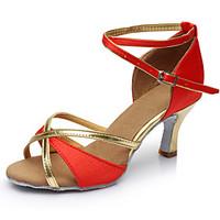 Women\'s Girl\'s Sandals Latin / Salsa / Samba Dance Shoes Satin Customized Heel Black / Blue / Brown / Red