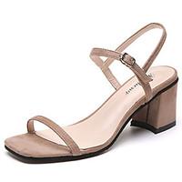 Women\'s Sandals Comfort PU Summer Outdoor Comfort Chunky Heel Black Beige 3in-3 3/4in