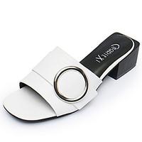 Women\'s Sandals Comfort PU Summer Outdoor Comfort Chunky Heel White Gray Khaki 3in-3 3/4in