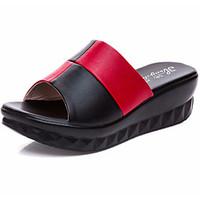 Women\'s Sandals Casual Leather Summer Daily Wedge Heel Ruby Black White 2in-2 3/4in