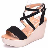 Women\'s Sandals Club Shoes Leatherette Summer Casual Wedge Heel Ruby Coffee Black 2in-2 3/4in