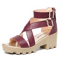 Women\'s Sandals Club Shoes Leatherette Summer Casual Wedge Heel Blushing Pink Ruby Black 3in-3 3/4in