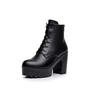 womens boots casual leather winter daily chunky heel black 3in 3 34in