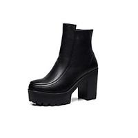 womens boots casual leather winter daily chunky heel black 3in 3 34in