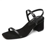 Women\'s Sandals Club Shoes Leatherette Summer Casual Chunky Heel Pool Coffee Black 4in-4 3/4in