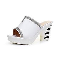 womens sandals casual leather summer daily chunky heel black white 2in ...