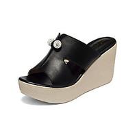 Women\'s Sandals Casual Leather Summer Daily Wedge Heel Green Ruby Black White 2in-2 3/4in