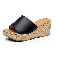 womens sandals casual leather summer daily wedge heel ivory ruby black ...