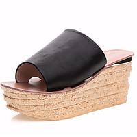 Women\'s Sandals Comfort Leather Summer Casual Office Career Comfort Wedge Heel Blushing Pink Black White 2in-2 3/4in