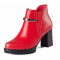 Women\'s Boots Basic Pump Synthetic Winter Office Career Basic Pump Chunky Heel Ruby Black 3in-3 3/4in