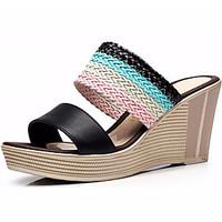 Women\'s Sandals Comfort Leather Summer Casual Comfort Wedge Heel Blue Yellow Black 2in-2 3/4in