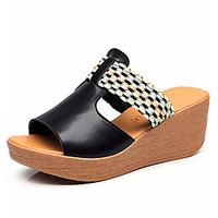 Women\'s Sandals Comfort Leather Summer Casual Office Career Comfort Wedge Heel Blue Black White 2in-2 3/4in