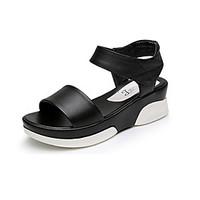 Women\'s Sandals Club Shoes Microfibre Summer Casual Wedge Heel Black White 2in-2 3/4in