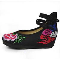 Women\'s Flats Embroidered Shoes Fabric Spring Casual Flat Heel Black Flat