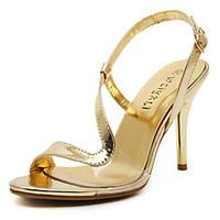 Women\'s Sandals Summer Comfort Club Shoes PU Office Career Dress Party Evening Stiletto Heel Buckle Gold Silver Walking