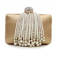 Women Evening Bag PU All Seasons Formal Casual Event/Party Wedding Minaudiere Imitation Pearl Tassel Snap Silver Black Gold Handbag Clutch More Colors