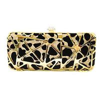 Women Vintage Metal Clutch Eveningn with Leopard Pattern Gold/Silver