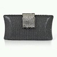 women vintage black clutch bags honeycomb pattern with crystal stone