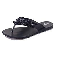 Women\'s Slippers Flip-Flops Comfort PU Spring Summer Casual Comfort Low Heel Black Silver Under 1in