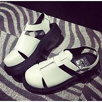 womens sandals comfort pu spring casual black white flat