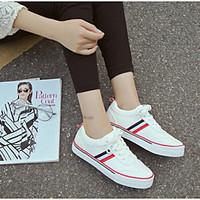 Women\'s Flats Comfort PU Canvas Spring Casual Red/White Black/White Black Flat