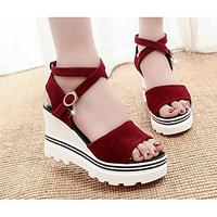 Women\'s Sandals Comfort PU Spring Casual Burgundy Black White Flat