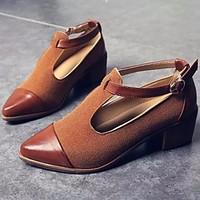 Women\'s Heels Comfort PU Spring Casual Brown Black Flat
