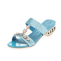 Women\'s Slippers Flip-Flops Sandals Slingback Synthetic PU Summer Fall Dress Casual Rhinestone Low Heel Gold Blue 1in-1 3/4in