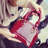 Women Shoulder Bag Patent Leather Casual Black Red Wine Light gray