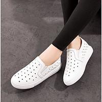 womens loafers slip ons comfort pu spring casual flat heel black white ...