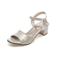 Women\'s Sandals Spring Summer Leatherette Casual Chunky Heel Buckle Silver Green Blushing Pink