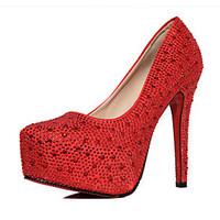 Women\'s Heels Spring Summer Comfort PU Casual Stiletto Heel Buckle Red Silver Other