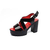 Women\'s Heels Summer Fall Light Soles PU Office Career Dress Casual Chunky Heel Block Heel Buckle Black Red Walking