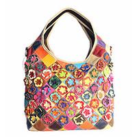 Women Shoulder Bag Cowhide All Seasons Rectangle Floral Split Joint Flower Zipper Black/White Rainbow Black