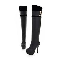 womens spring fall winter platform fashion boots leatherette dress sti ...