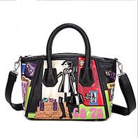 Women Tote Canvas Casual Outdoor Black Fuchsia