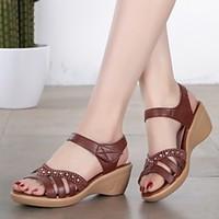 Women\'s Sandals Summer Gladiator Nappa Leather Dress Casual Wedge Heel Camel Brown Black