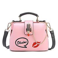 Women PU Embroidery Lipstick Decoration Formal/Wedding/Casual/Office Career Shoulder Bag White All Seasons